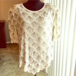 Silver and White Hand-Beaded Top size 3x